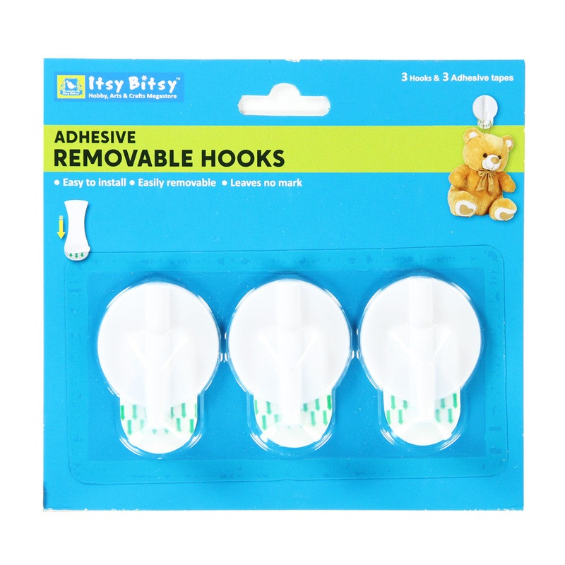 Adhesive Removable Hooks – 3 Hooks & 3 Adhesive Tapes, 1 Pack