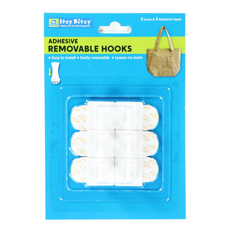 Adhesive Removable Hooks – 6 Hooks & 6 Adhesive Tapes, 1 Pack