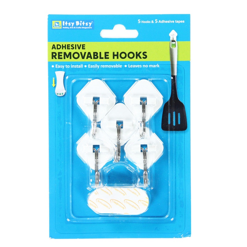 Adhesive Removable Wire Hooks- 5 Hooks & 5 Adhesive Tapes, 1 Pack