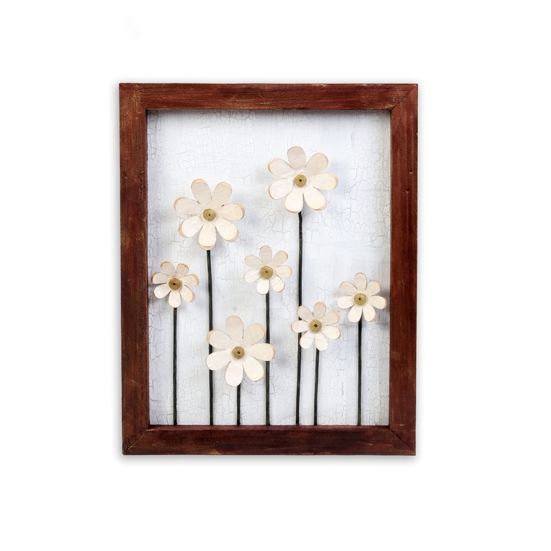 Wall Decor Handmade Daisy Field Cream 3D Floral Art with Metallic Effect Approx H14 X L11 X D0.98inch