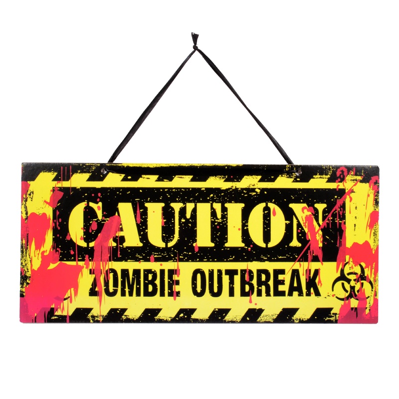 Warning Sign – Caution Zombie Outbreak Hanging Sign Board 45cm x 20cm