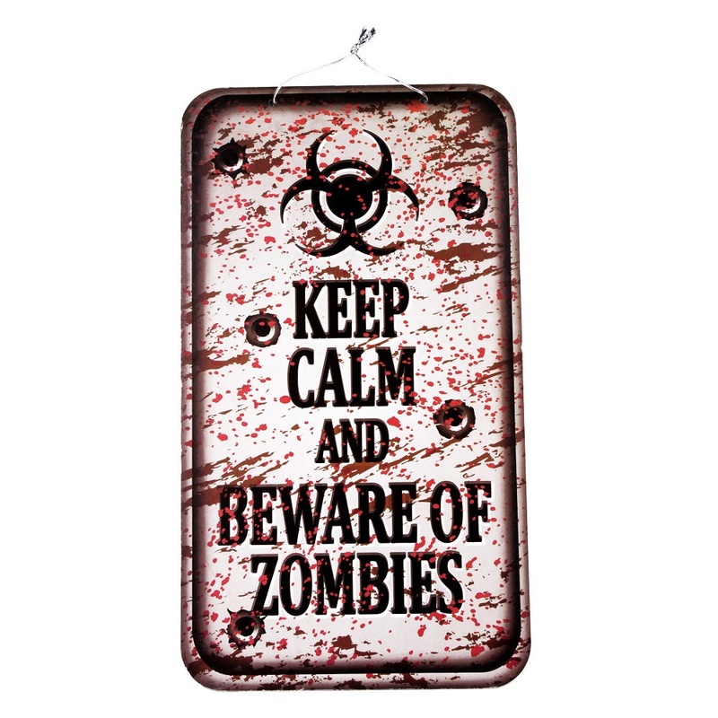 Warning Sign – Keep Clam and Beware of Zombies – Hanging Sing Board 23 x 40cm