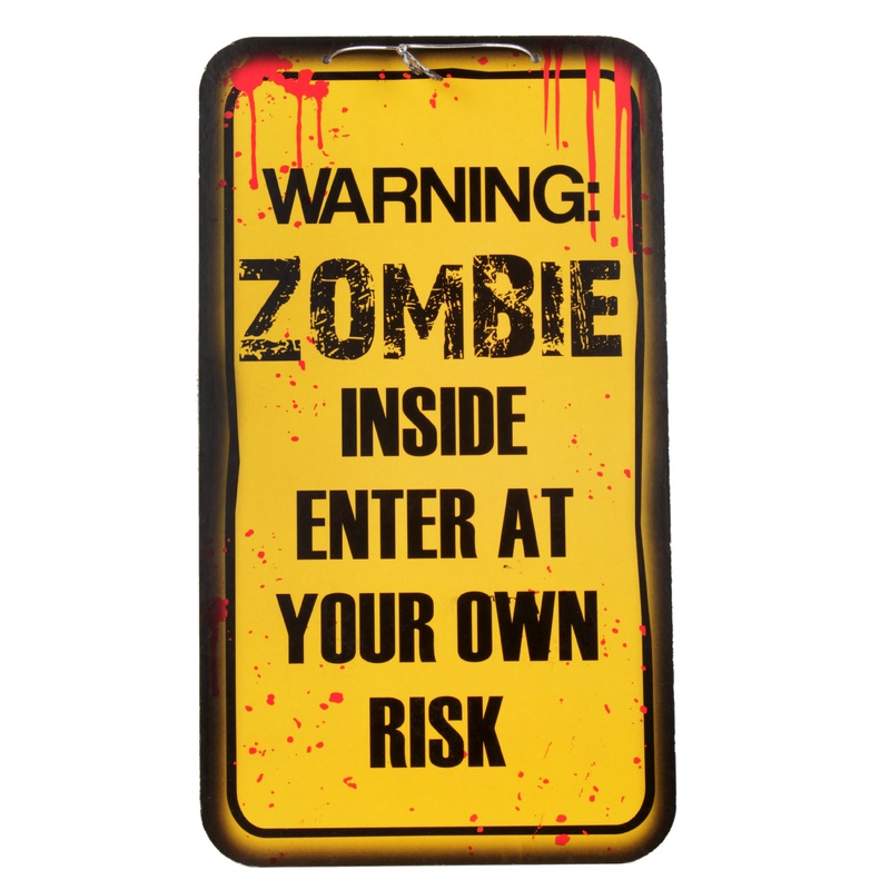 Warning Sign – Zombie Inside Enter at Your Own Risk Hanging Sign Board 23 x 40cm
