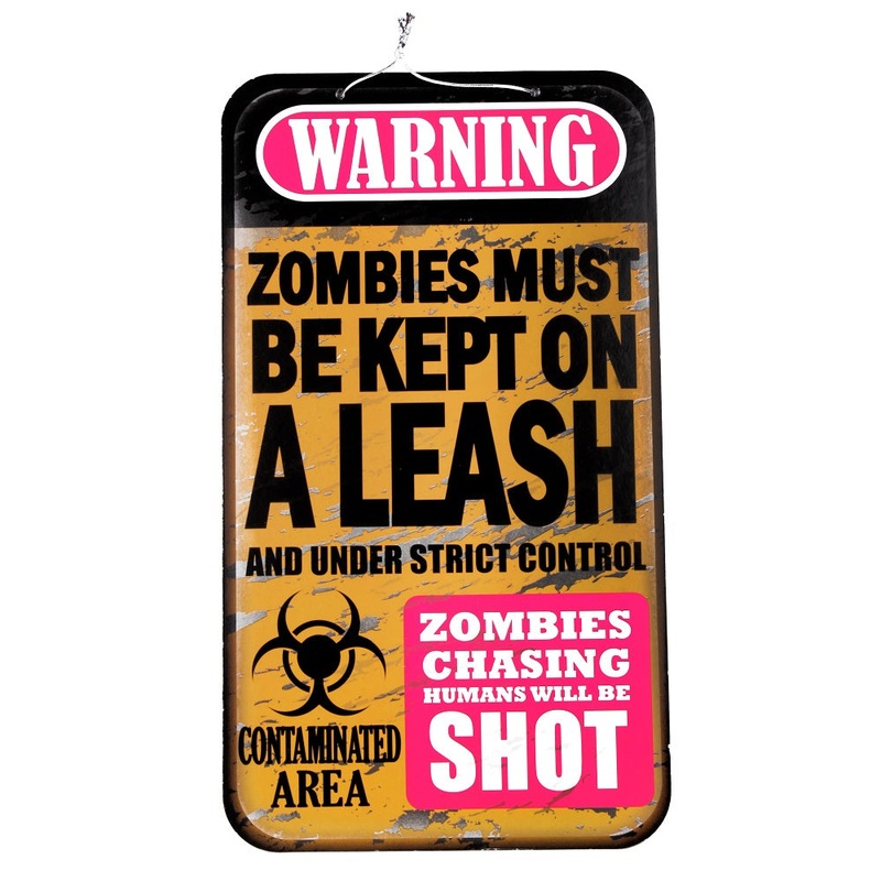 Warning Sign – Zombies Chasing Humans will be Shot – Hanging Sign Board 23 x 40cm