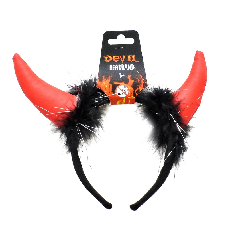 Devil Headband Leather Horn Red