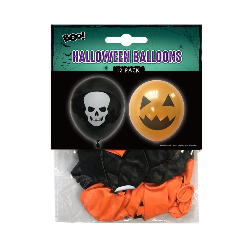 Halloween Balloons Black & Orange 12Pc