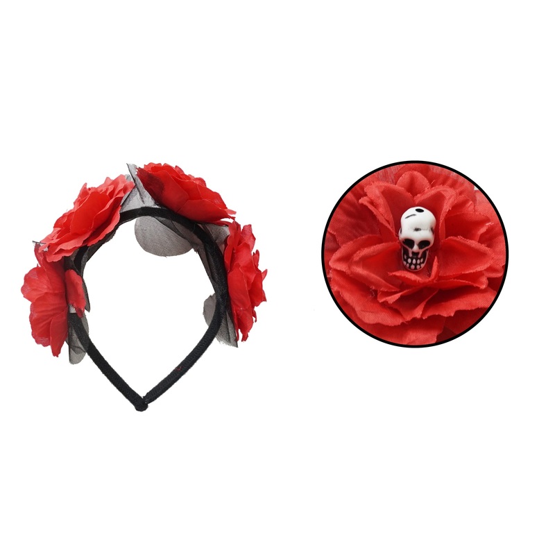 Halloween Hairband With Skull Red
