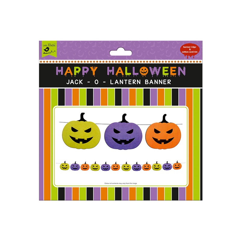 Little Birdie Halloween Banner Pumpkin 12Pc & Cotton Cord 4m, 1Pack