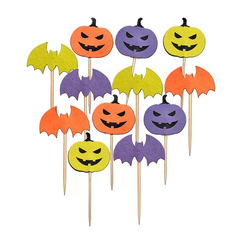 Little Birdie Halloween Cupcake Topper – Spooky BAT & Jack-O-Lantern, 12 pc