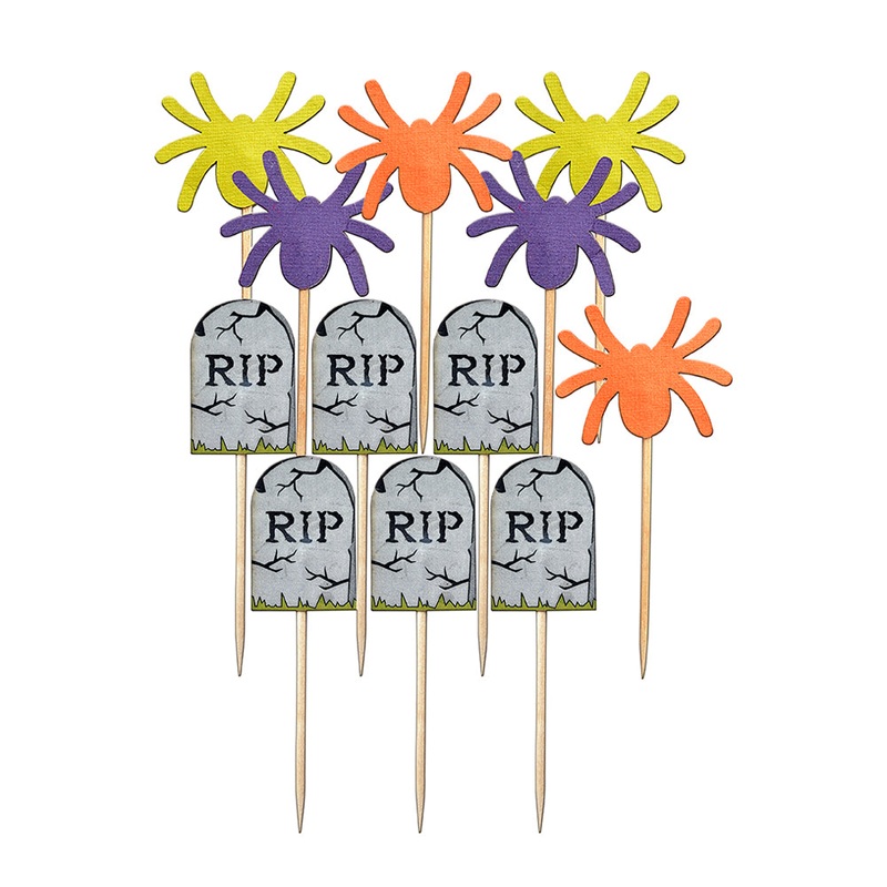 Little Birdie Halloween Cupcake Topper – Spooky Spider & RIP, 12 pc