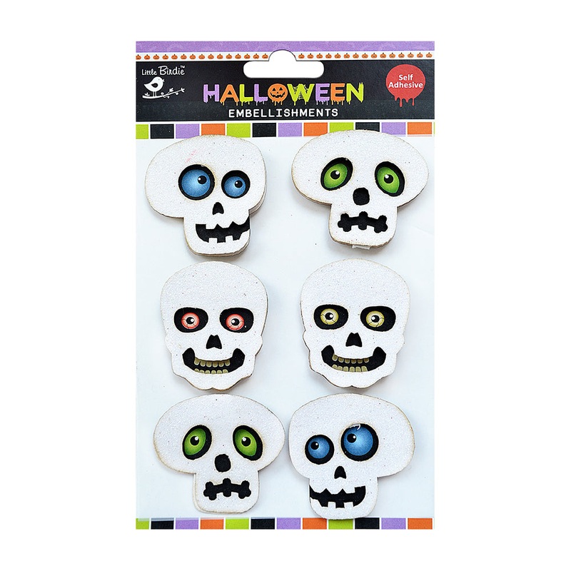 Little Birdie Halloween Popping Eye Skull- 6pc