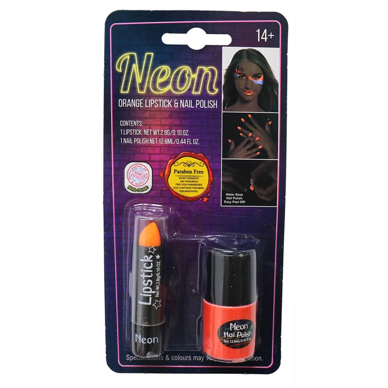 Neon Lipstick & Nail Polish Set Orange 1Set Blister Ub
