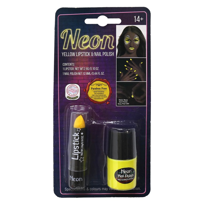 Neon Lipstick & Nail Polish Set Yellow 1Set Blister Ub