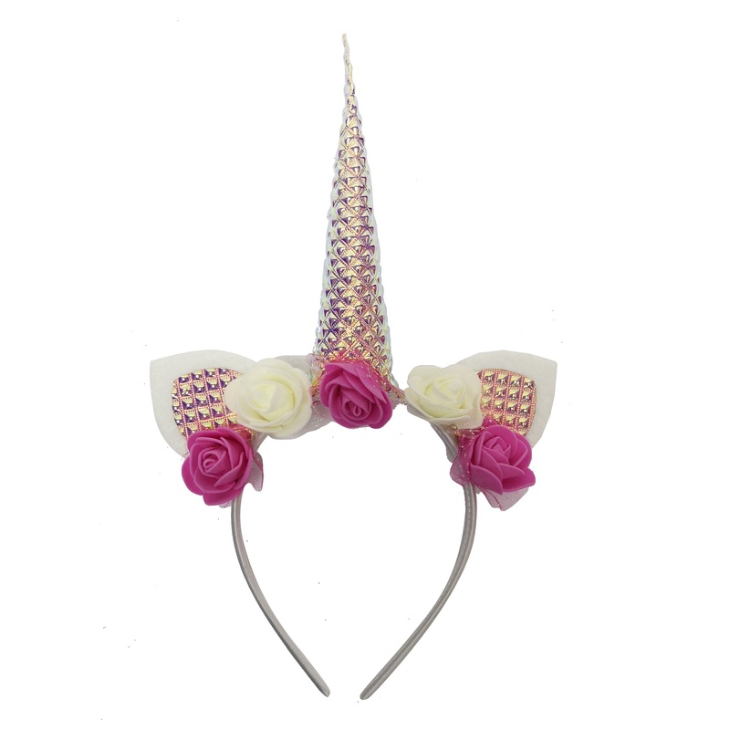 Unicorn Headband With Foam Flowers Pink & White