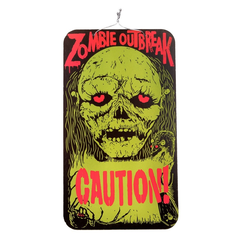 Warning Sign – Zombie Outbreak Caution! Hanging Sign Board 23 x 40cm