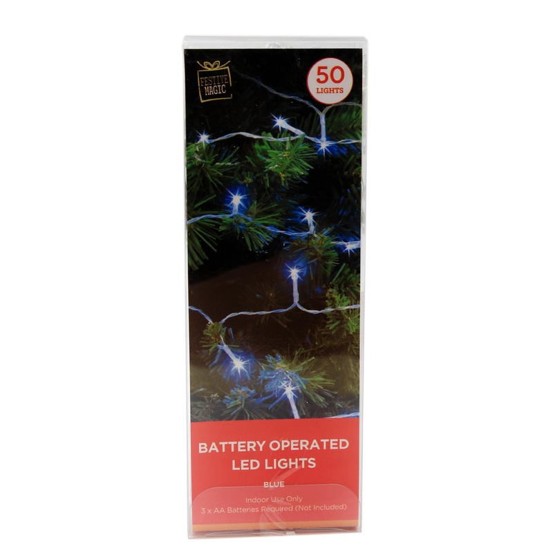Battery Operated 50 LED String Lights – Blue, 1pc