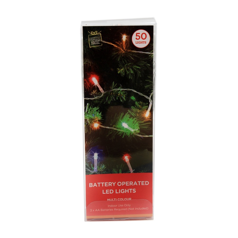 Battery Operated 50 LED String Lights – Multi-coloured, 1pc