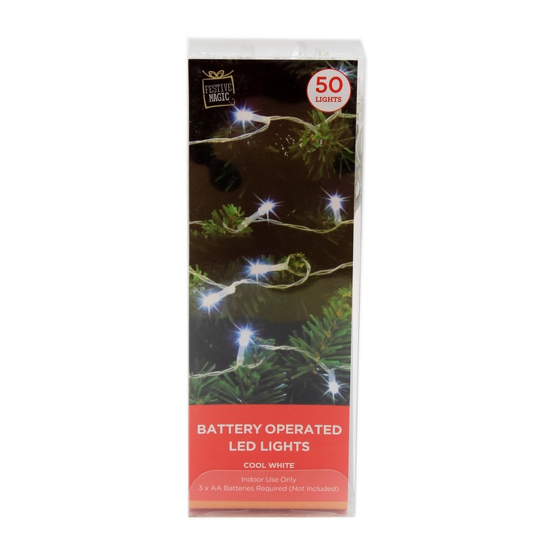 Battery Operated 50 LED String Lights – Warm White, 1pc