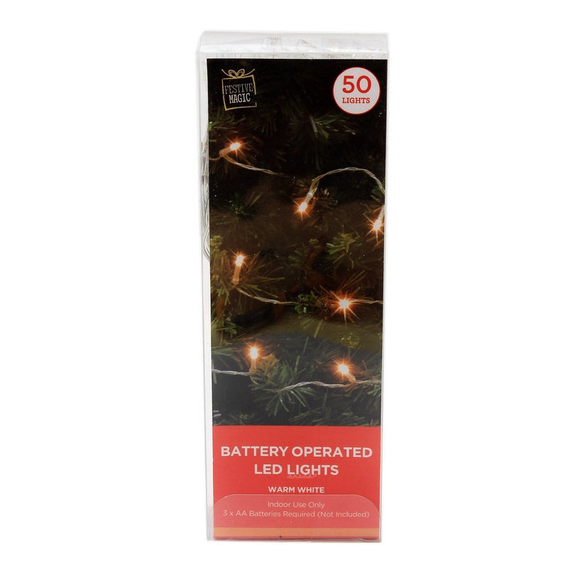 Battery Operated 50 LED String Lights – White, 1pc