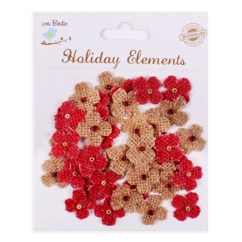 Burlap Mini Beaded Daisies Natural & Red 20Pcs