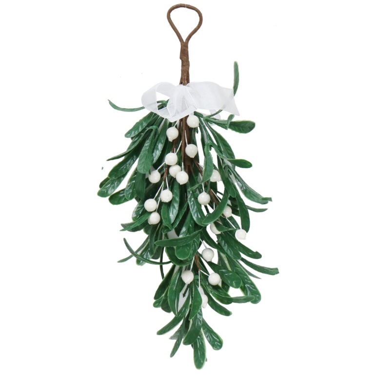 Christmas Hanging Decoration – Mistletoe With White Berries and White Bow, 35cm, 1pc