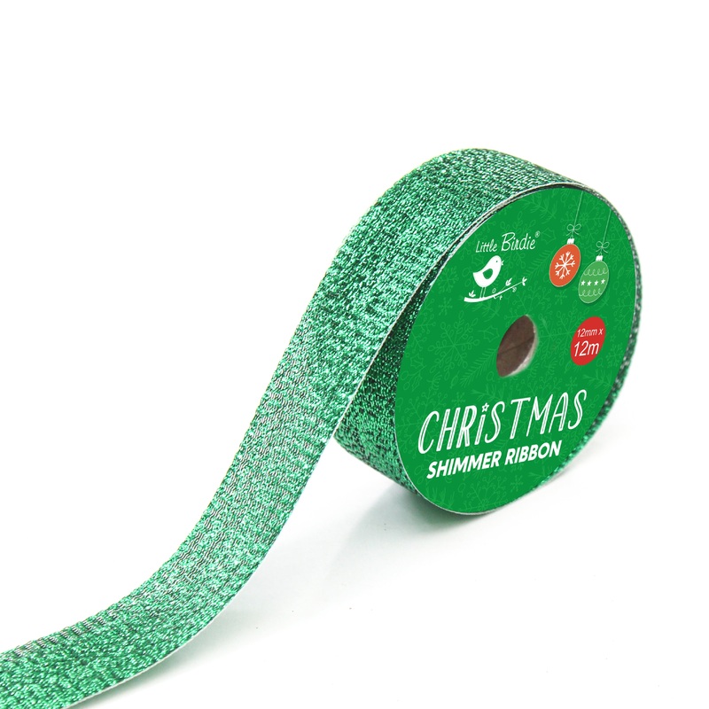 Christmas Shimmer Ribbon – 25mm, Green, 5mtr