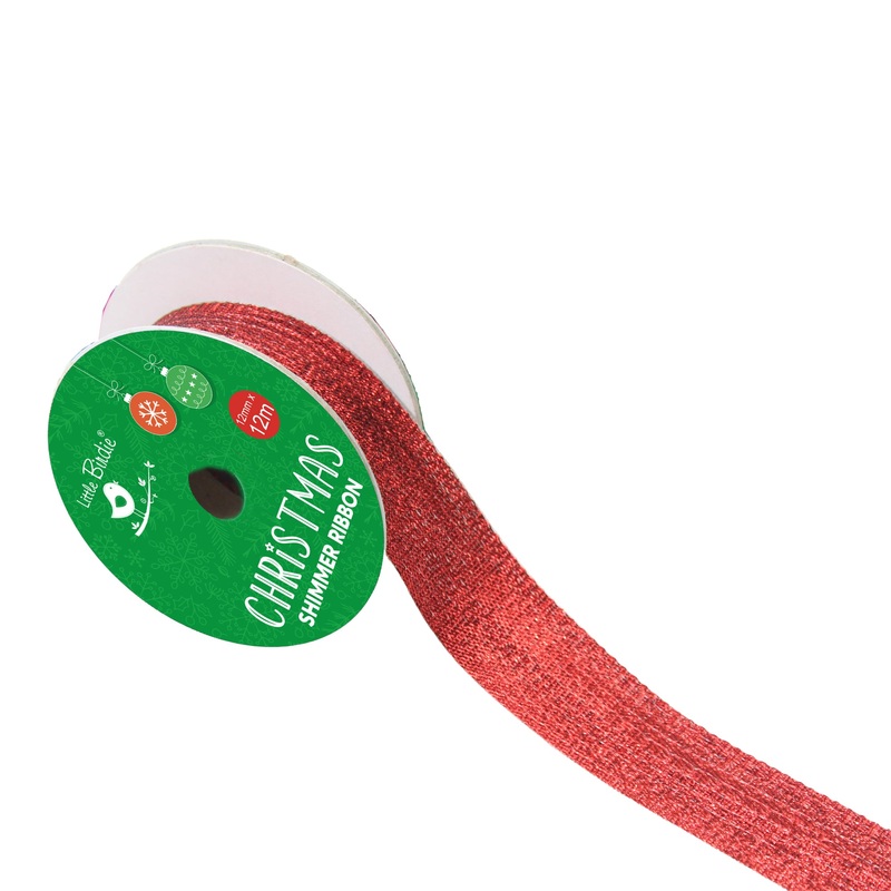 Christmas Shimmer Ribbon – 25mm, Red, 5mtr