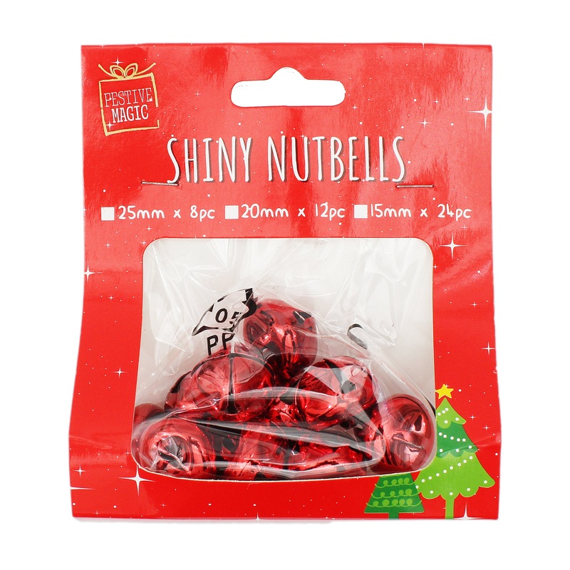 Shiny Metallic Nutbells – Red, 1 Pack -Assorted Sizes
