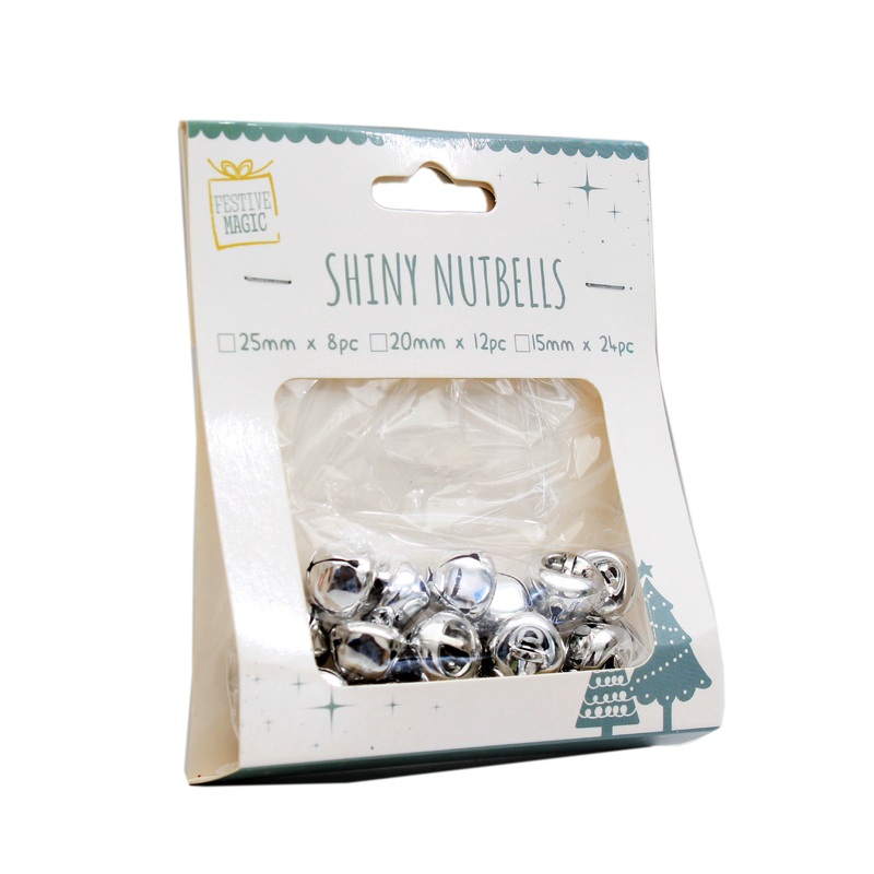 Shiny Metallic Nutbells – Sliver Assorted Sizes , 1 Pack