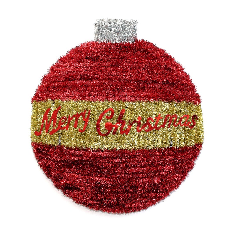 Tinsel Mini Bauble Plaque – Red & Gold 23cm, 1pc