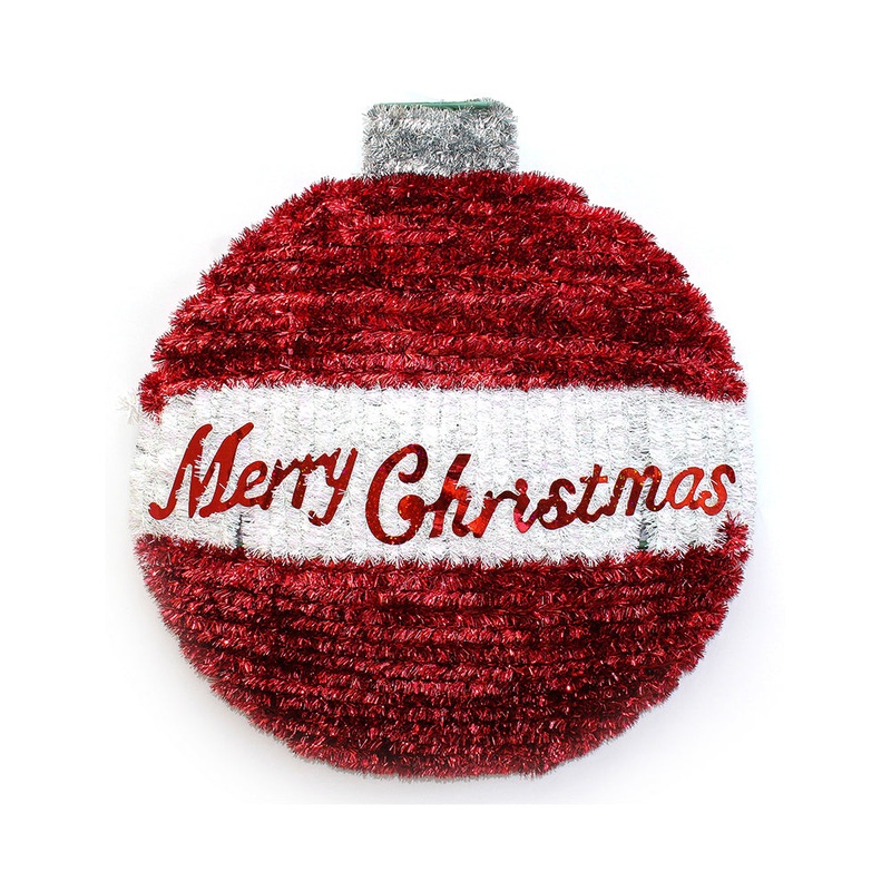 Tinsel Mini Bauble Plaque – Red & White 23cm, 1pc