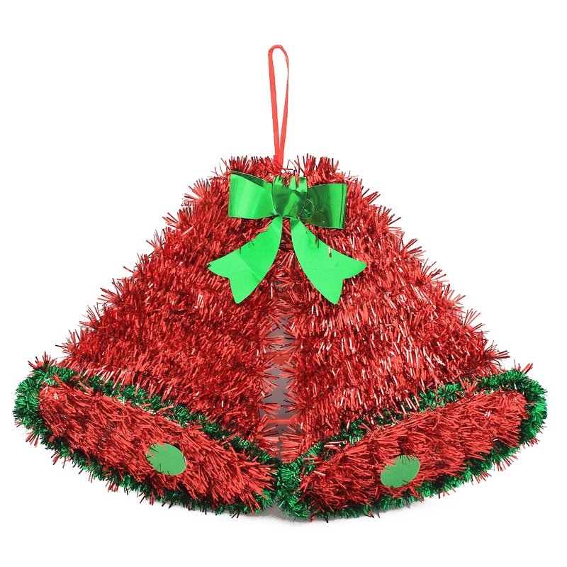 Tinsel Twin Bells Plaque Red 34cm, 1pc