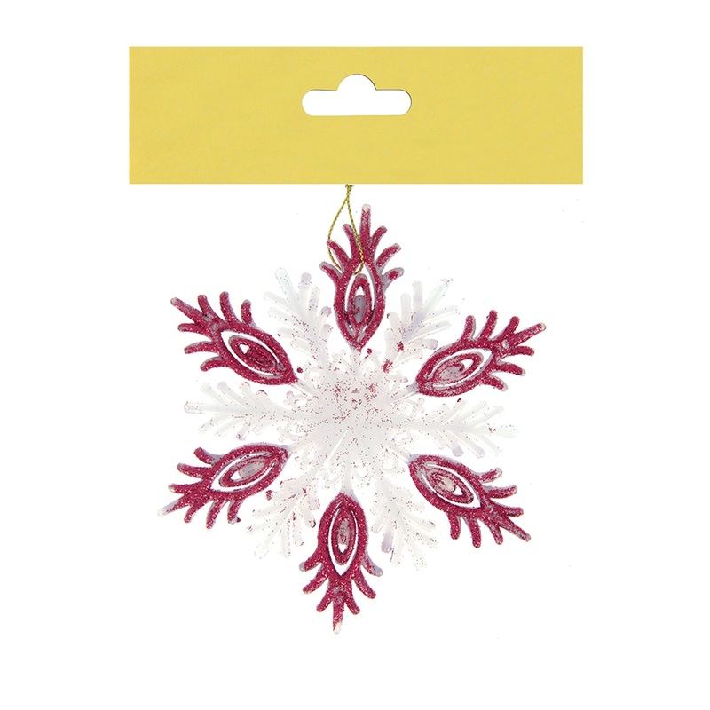 Christmas Decorative Hanging -Glitter Snowflake, Red And White, 100Mm, 1Pc