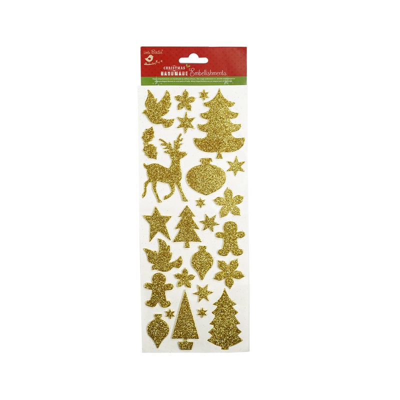 Christmas Glitter Stickers – Festive Charm, Gold, 26Pcs