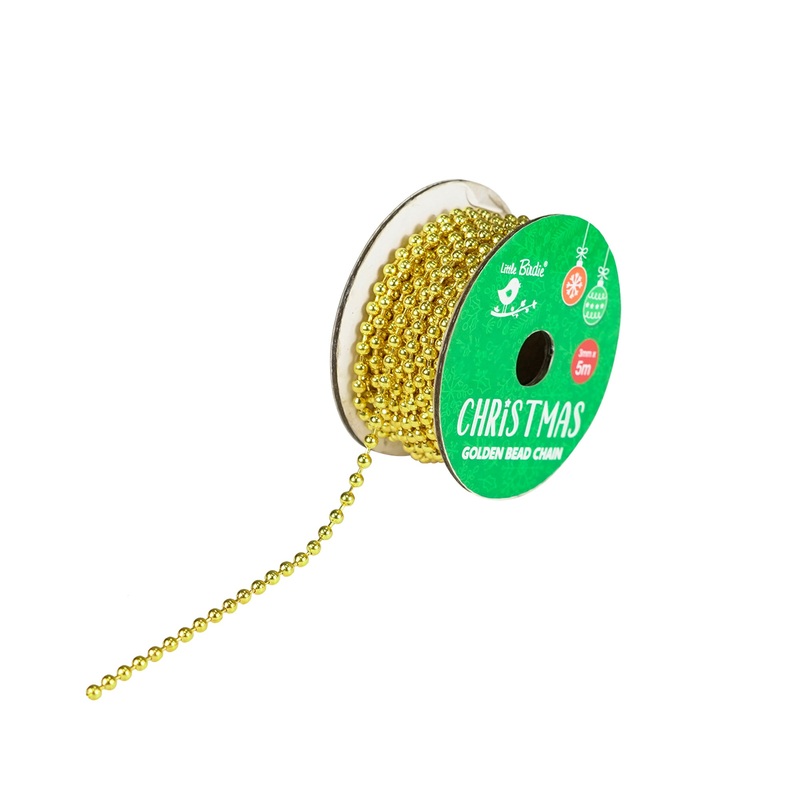 Christmas Golden Bead Chain – 2mm, Gold, 5mtr
