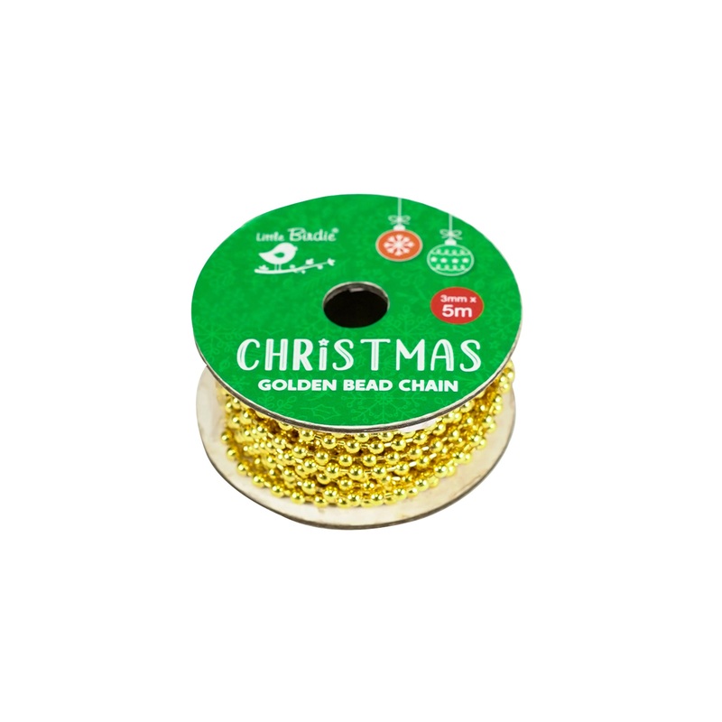Christmas Golden Bead Chain – 3mm, Gold, 5mtr