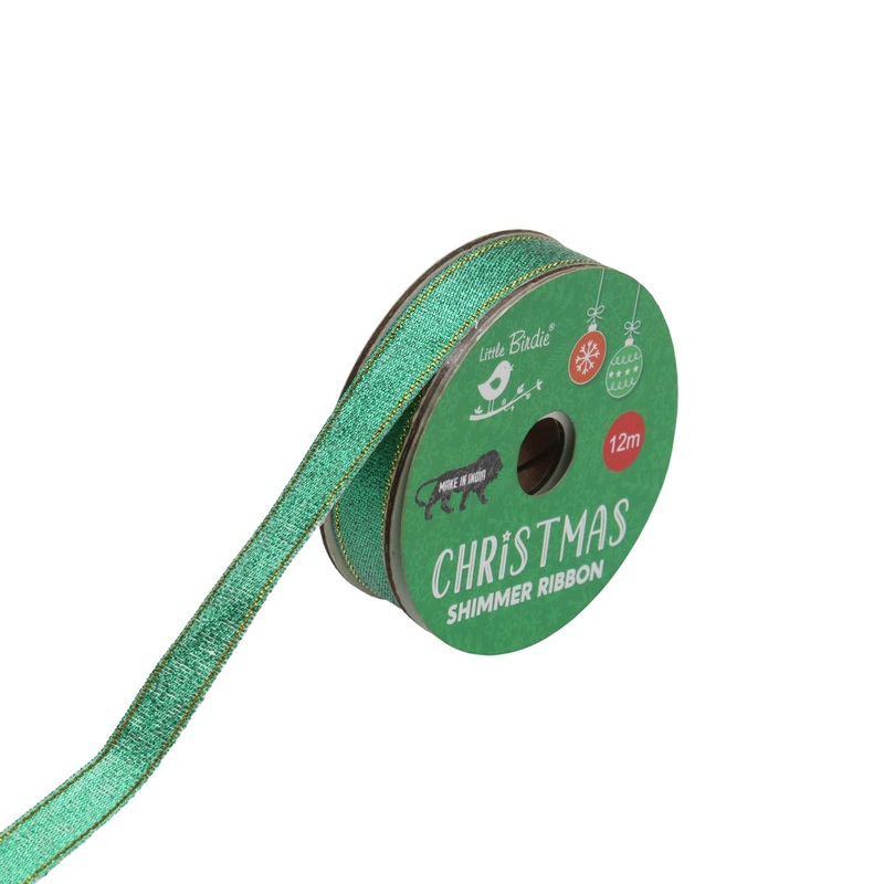 Christmas Shimmer Ribbon – Green, 12m