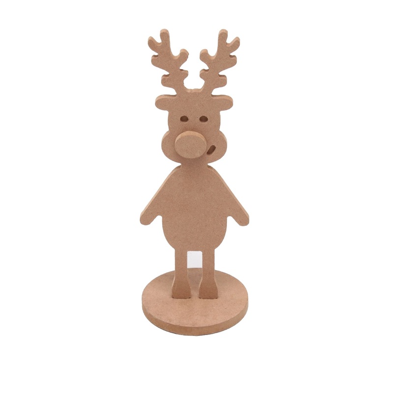 MDF Decorable Reindeer With Base, 5.5mm thick, Approx Width 4.5 X Height  12.4 Base 4.5 Dia, 1pc