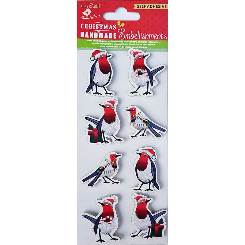 Christmas Glitter Stickers – Christmas Robin, 8Pc