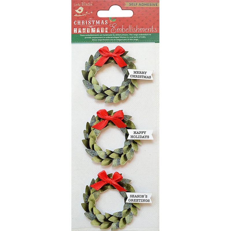 Christmas Glitter Stickers – Holiday Wreath, 3Pc