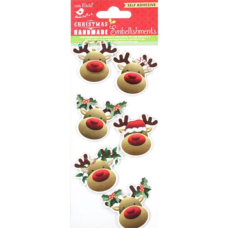 Christmas Glitter Stickers Merry Reindeer 6Pc Pbci Lb