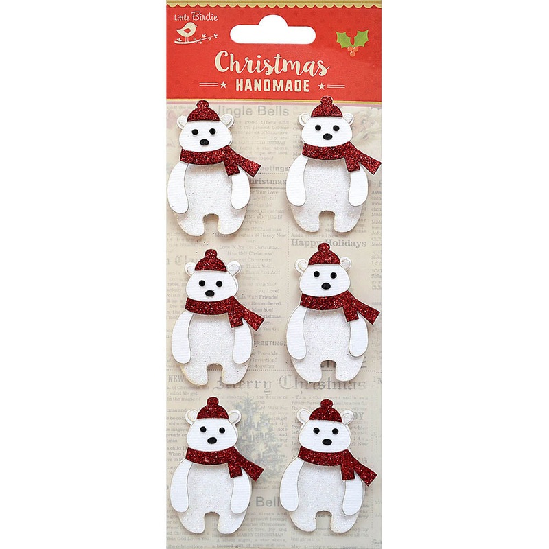 Christmas Glitter Stickers – Polar Bear, 6Pc