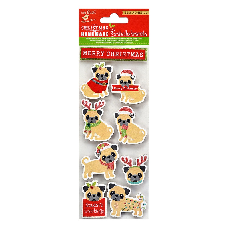 Christmas Glitter Stickers – Pugs, 9Pc