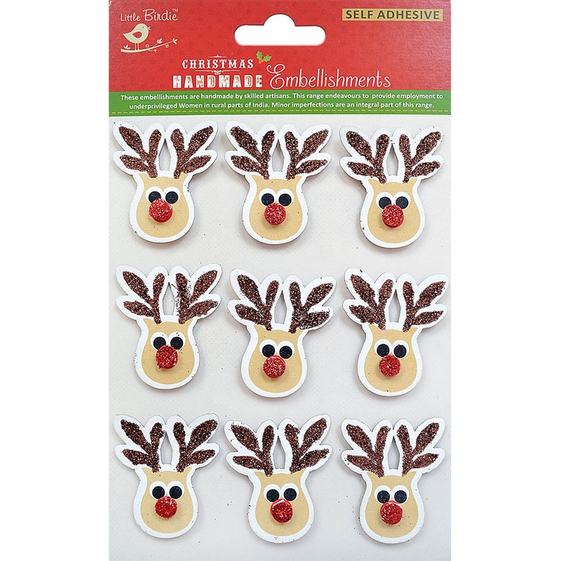 Christmas Glitter Stickers – Reindeer Face, 9Pc