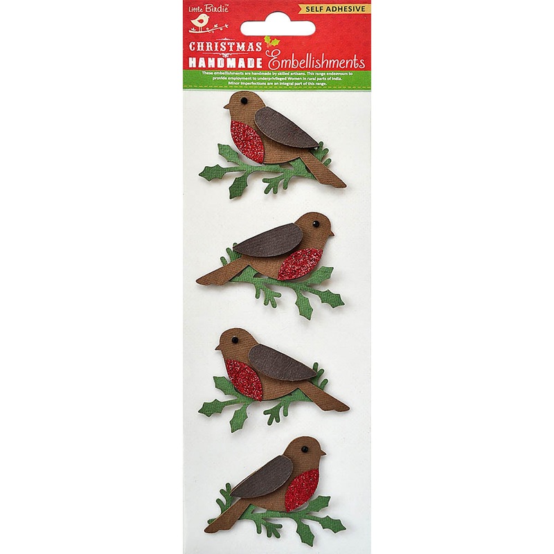 Christmas Glitter Stickers – Robin, 4Pc