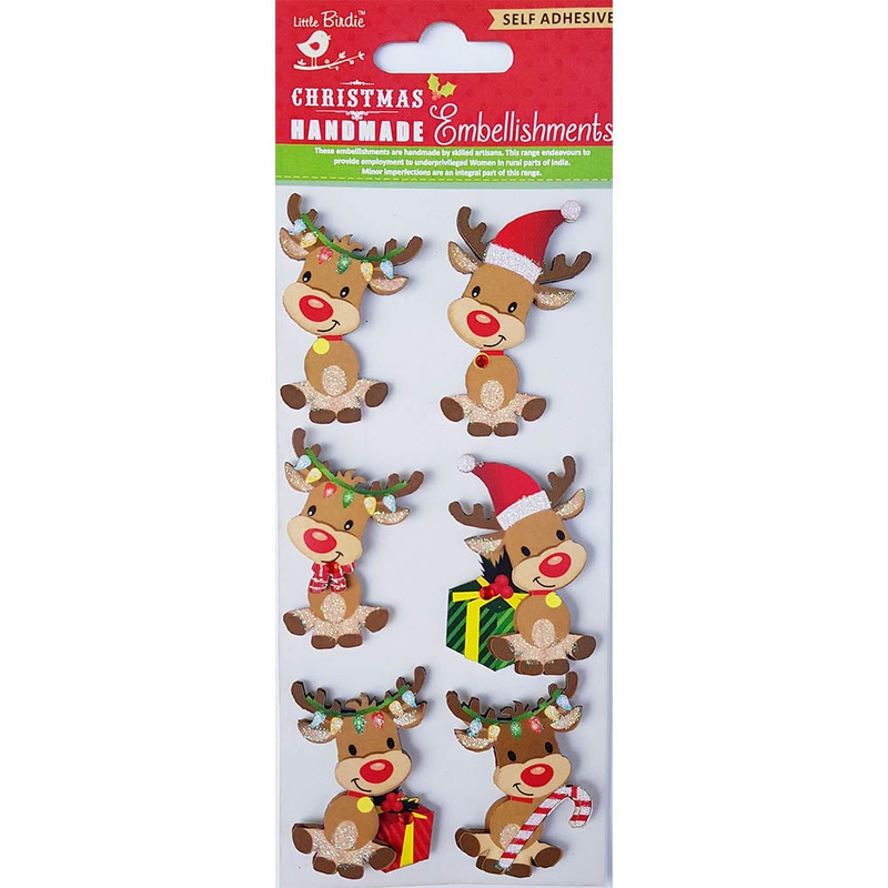 Christmas Glitter Stickers Shimmer Reindeer, 6Pc