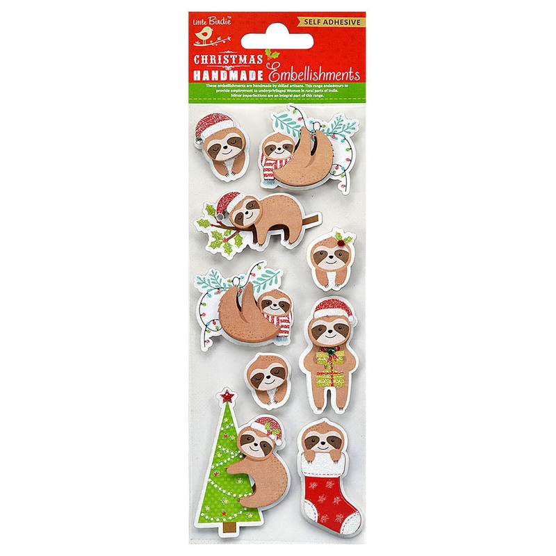 Christmas Glitter Stickers – Sloth, 9Pc
