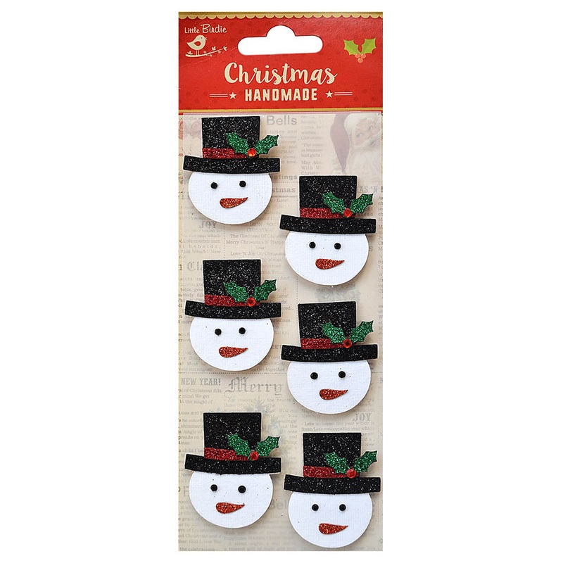 Christmas Glitter Stickers – Smiley Snowman, 6Pc