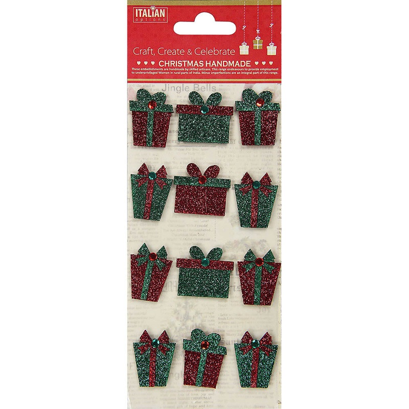 Christmas 3D Mini Glitter Stickers – Red & Green, 12Pc