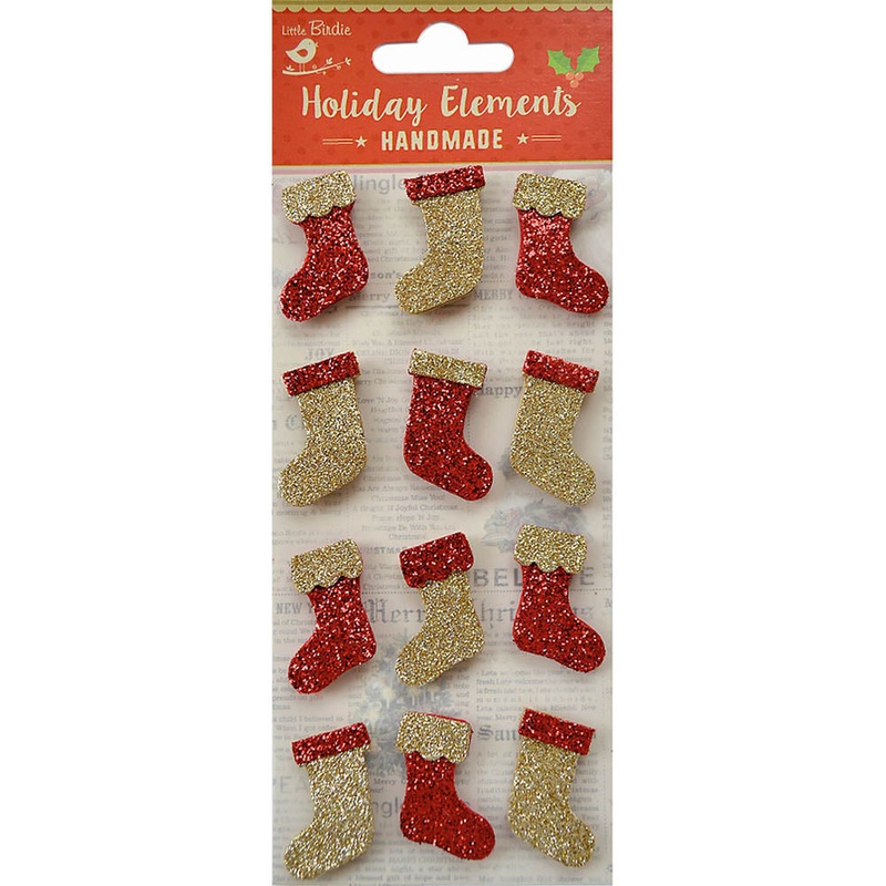 Christmas 3D Mini Glitter Stickers – Stockings, Gold & Red, 12Pcs